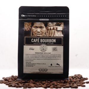Sachet de café Bourbon Rond Morère 1897 en grains 250g vu de profil, emballage kraft artisanal